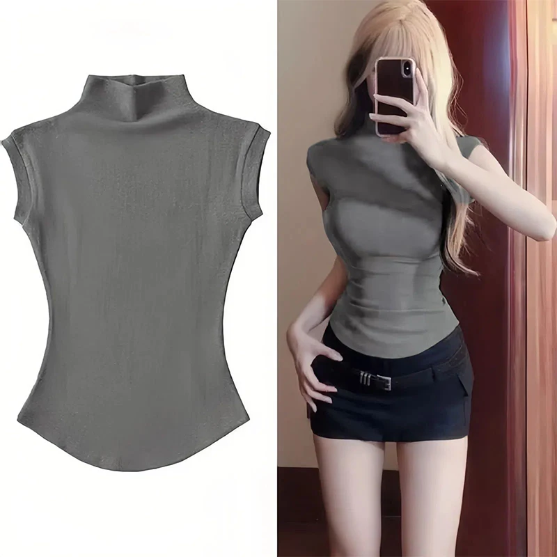 Summer Fashion Retro Solid Color Half Turtleneck Sleeveless Slim Vest For Women 
Summer Fashion Retro Solid Color Half Turtleneck Sleeveless Slim Vest For Women