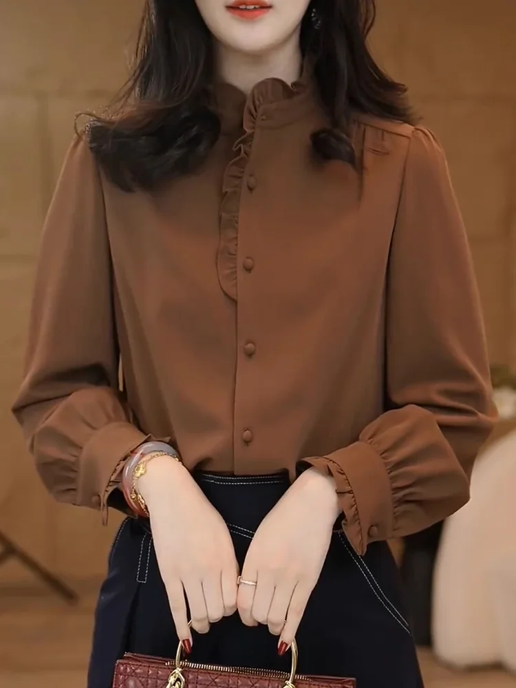 Elegant Wooden Collar Top Women's Fashion Slimming Style Stand Collar Long Sleeve Autumn New Arrival plus Size Shirt
Elegant Wooden Collar Top Women's Fashion Slimming Style Stand Collar Long Sleeve Autumn New Arrival plus Size Shirt