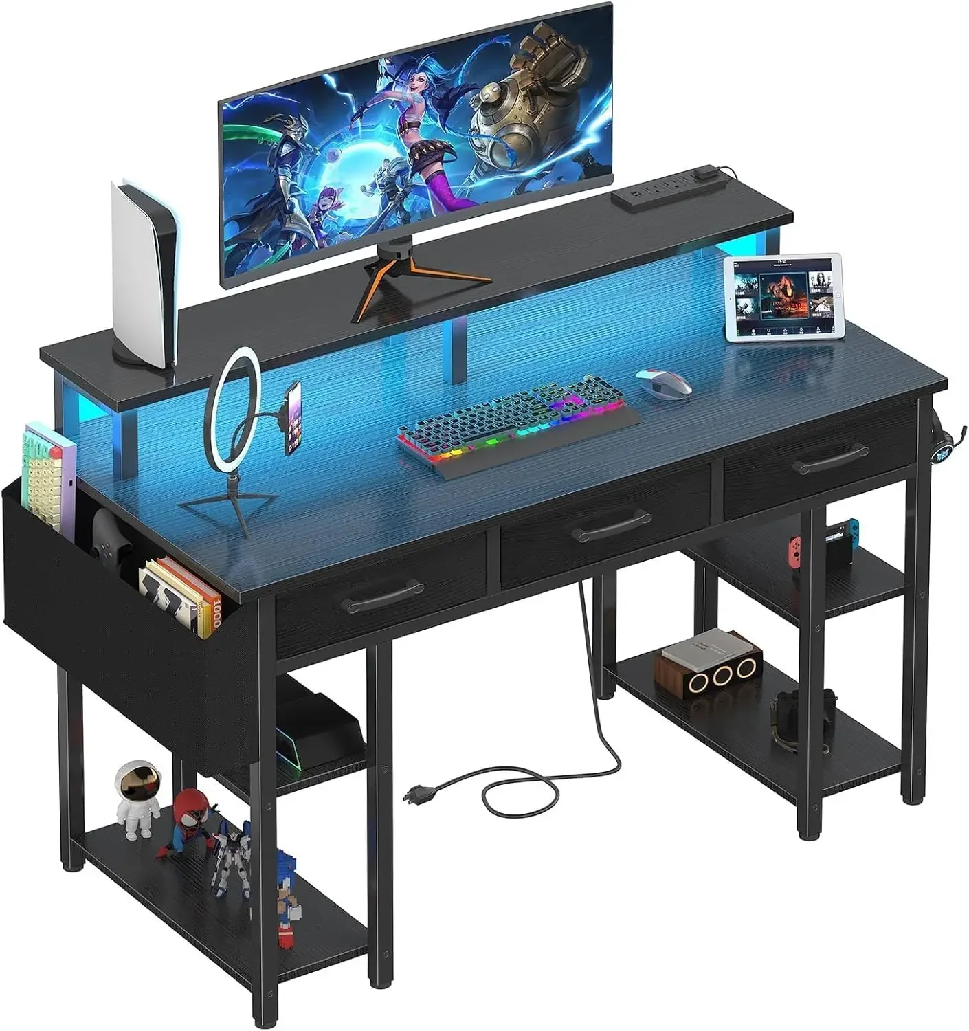 Gaming Desk with Led Lights and Power Outlets, 47 Inch Home Office Desk with Monitor Stand & Shelves, Writing Study Computer Des
Gaming Desk with Led Lights and Power Outlets, 47 Inch Home Office Desk with Monitor Stand & Shelves, Writing Study Computer Des