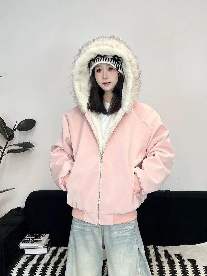 Korean Sle Winter Hooded Mountain Eagle Cotton Jaet Pink Hooded Fur Collar Women's Winter Thiened Warm Loose Outerwear
Korean Sle Winter Hooded Mountain Eagle Cotton Jaet Pink Hooded Fur Collar Women's Winter Thiened Warm Loose Outerwear