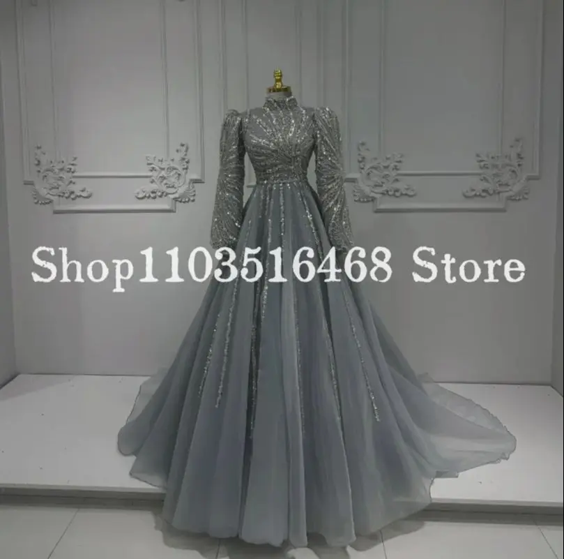Silver Grey High Collar Evening Gown High Collar Diamond Deaded Intarsia Long Sleeve A-line Muslim Ethnic Evening Gown Custom
Silver Grey High Collar Evening Gown High Collar Diamond Deaded Intarsia Long Sleeve A-line Muslim Ethnic Evening Gown Custom
