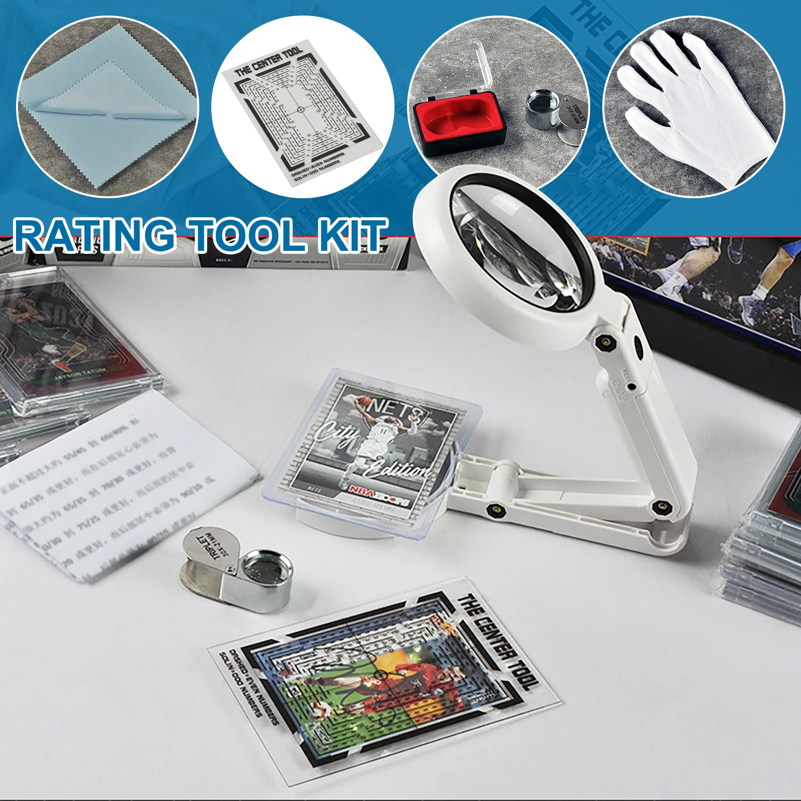 Collection Cards Grading Kit Centering Tool, LED Magnifying Table Lamp, 30X Magnifying Glass, Sports Trading Cards Measuring Set
Collection Cards Grading Kit Centering Tool, LED Magnifying Table Lamp, 30X Magnifying Glass, Sports Trading Cards Measuring Set