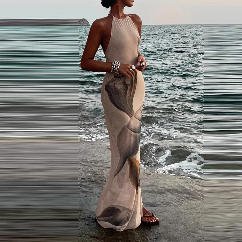 Elegant Halter Tie-up Beach Long Dress Women Casual Sleeveless Hight Waist Slim Party Dress Fashion Pattern Print Backless Dress
Elegant Halter Tie-up Beach Long Dress Women Casual Sleeveless Hight Waist Slim Party Dress Fashion Pattern Print Backless Dress