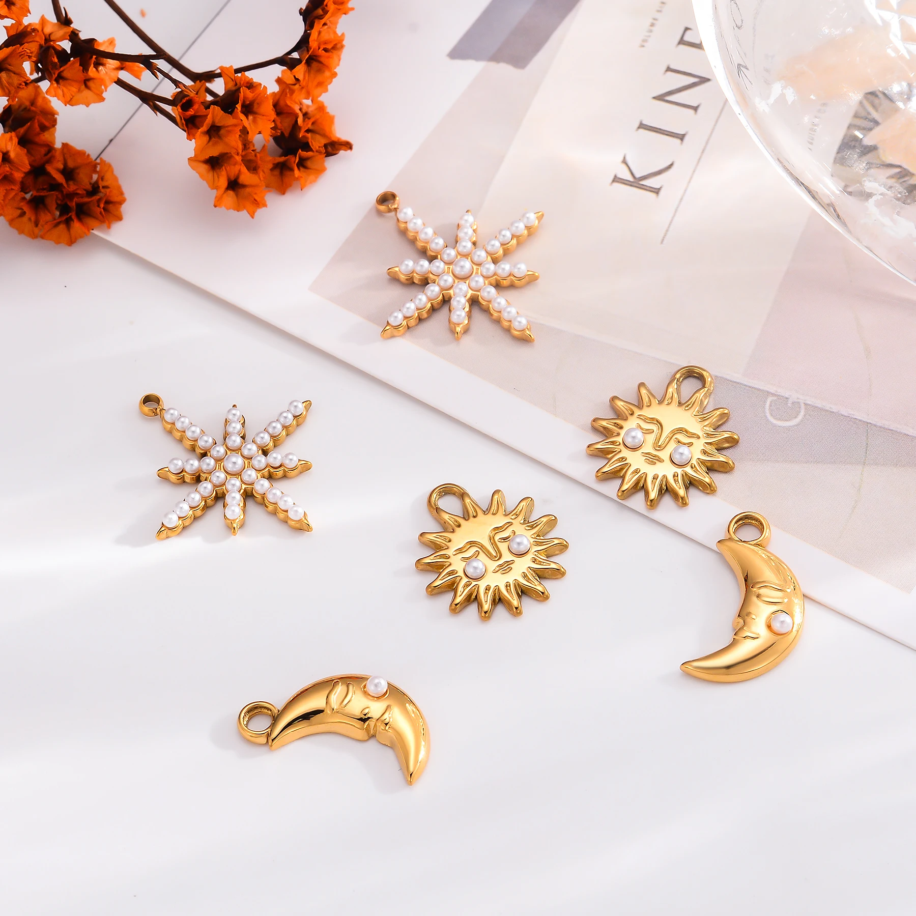 5Pcs Stainless Steel Sun Moon Star With Inlaid Pearl Charm Pendant For DIY Handmade Necklace Bracelet Earrings Jewelry Making
5Pcs Stainless Steel Sun Moon Star With Inlaid Pearl Charm Pendant For DIY Handmade Necklace Bracelet Earrings Jewelry Making
