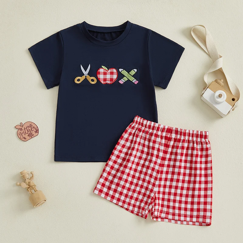 Little Girls and Boys Summer Outfit Embroidery Crew Neck Short Sleeve T-Shirt and Plaid Shorts 2 Pcs Set
Little Girls and Boys Summer Outfit Embroidery Crew Neck Short Sleeve T-Shirt and Plaid Shorts 2 Pcs Set