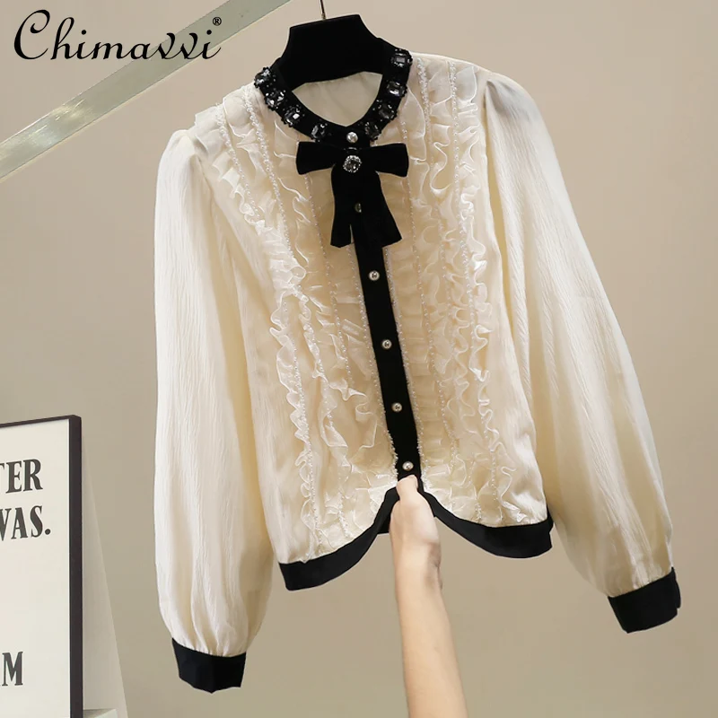 New Fashion Heavy Beaded Bowknot Shirt for Women 2025 Autumn Clothes High-end Long Sleeve Loose Elegant Blouse Ladies Top
New Fashion Heavy Beaded Bowknot Shirt for Women 2025 Autumn Clothes High-end Long Sleeve Loose Elegant Blouse Ladies Top