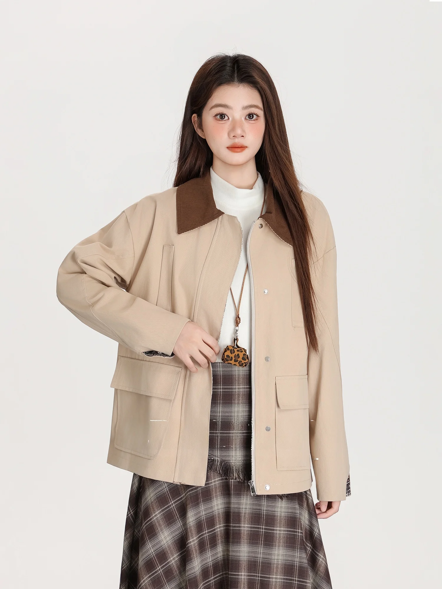 American Retro Color Blo ort Jaet Women's Loose Casual Design Workwear Coat Turn-down Collar Long Sve Autumn Faion
American Retro Color Blo ort Jaet Women's Loose Casual Design Workwear Coat Turn-down Collar Long Sve Autumn Faion