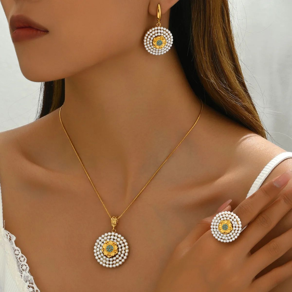 Simple Geometric European American Jewelry Set Versatile Pearl Inlaid Necklace Ring Niche Design Versatile Earrings for Women LY
Simple Geometric European American Jewelry Set Versatile Pearl Inlaid Necklace Ring Niche Design Versatile Earrings for Women LY