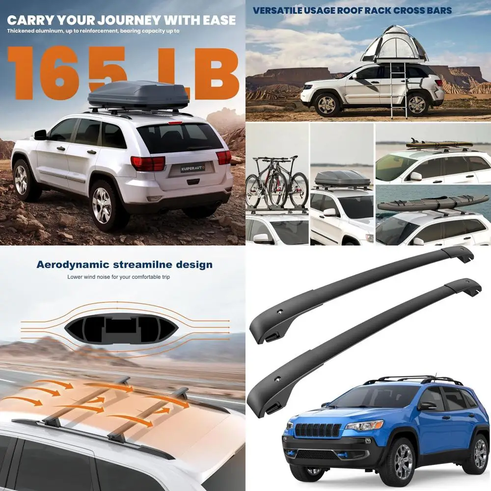 Aluminum Cross Bars for 2014-2022 Jeep Cherokee Roof Racks, Fits Bikes, Canoes, Kayaks, Cargo Boxes
Aluminum Cross Bars for 2014-2022 Jeep Cherokee Roof Racks, Fits Bikes, Canoes, Kayaks, Cargo Boxes