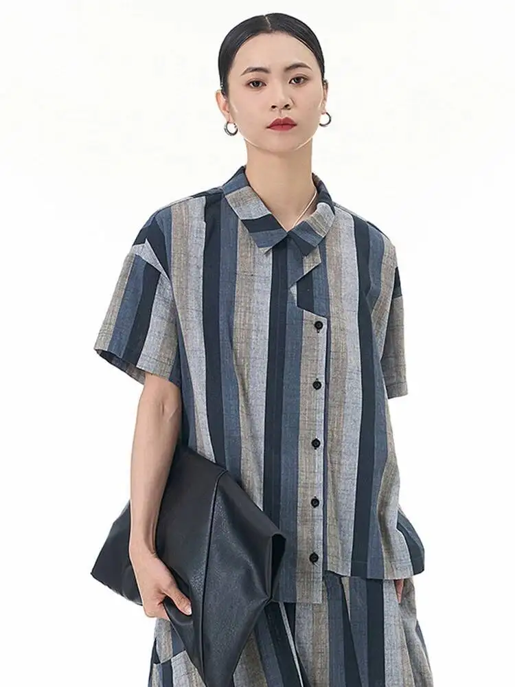 Женская серая, синяя полосатая повседневная блузка большого размера, новая рубашка с короткими рукавами и лацканами, модная весна-лето
Женская серая, синяя полосатая повседневная блузка большого размера, новая рубашка с короткими рукавами и лацканами, модная весна-лето