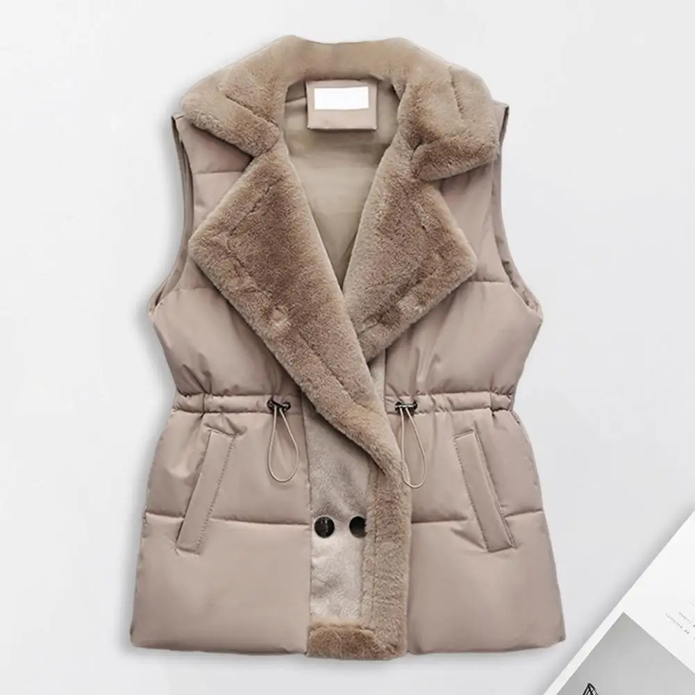 Women Winter Jacket Drawstring Waist Turn-down Collar Thick Plush Lined Sleeveless with Pockets Padded Button Outdoor Waistcoat
Women Winter Jacket Drawstring Waist Turn-down Collar Thick Plush Lined Sleeveless with Pockets Padded Button Outdoor Waistcoat