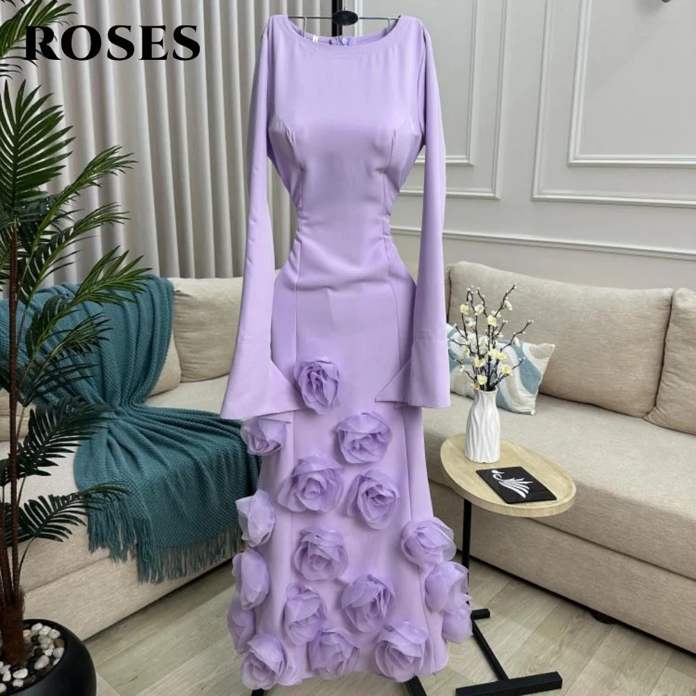 ROSES Lilac Stain Mermaid Prom Dresses with 3D-Flowers Regular Full Sleeve Evening Dresses O-Neck Pleats Party Dress Customized
ROSES Lilac Stain Mermaid Prom Dresses with 3D-Flowers Regular Full Sleeve Evening Dresses O-Neck Pleats Party Dress Customized