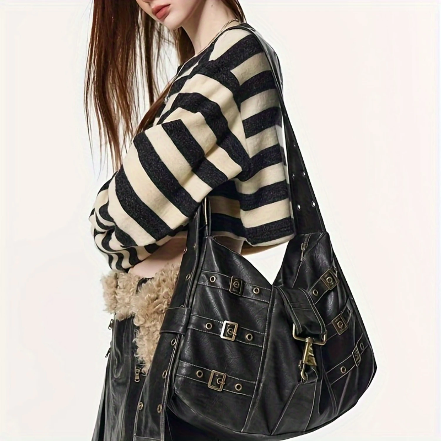 Vintage Punk Style Crossbody Bag | Retro Gothic Shoulder Bag for Women | Y2K Grunge Handbag & Purse
Vintage Punk Style Crossbody Bag | Retro Gothic Shoulder Bag for Women | Y2K Grunge Handbag & Purse