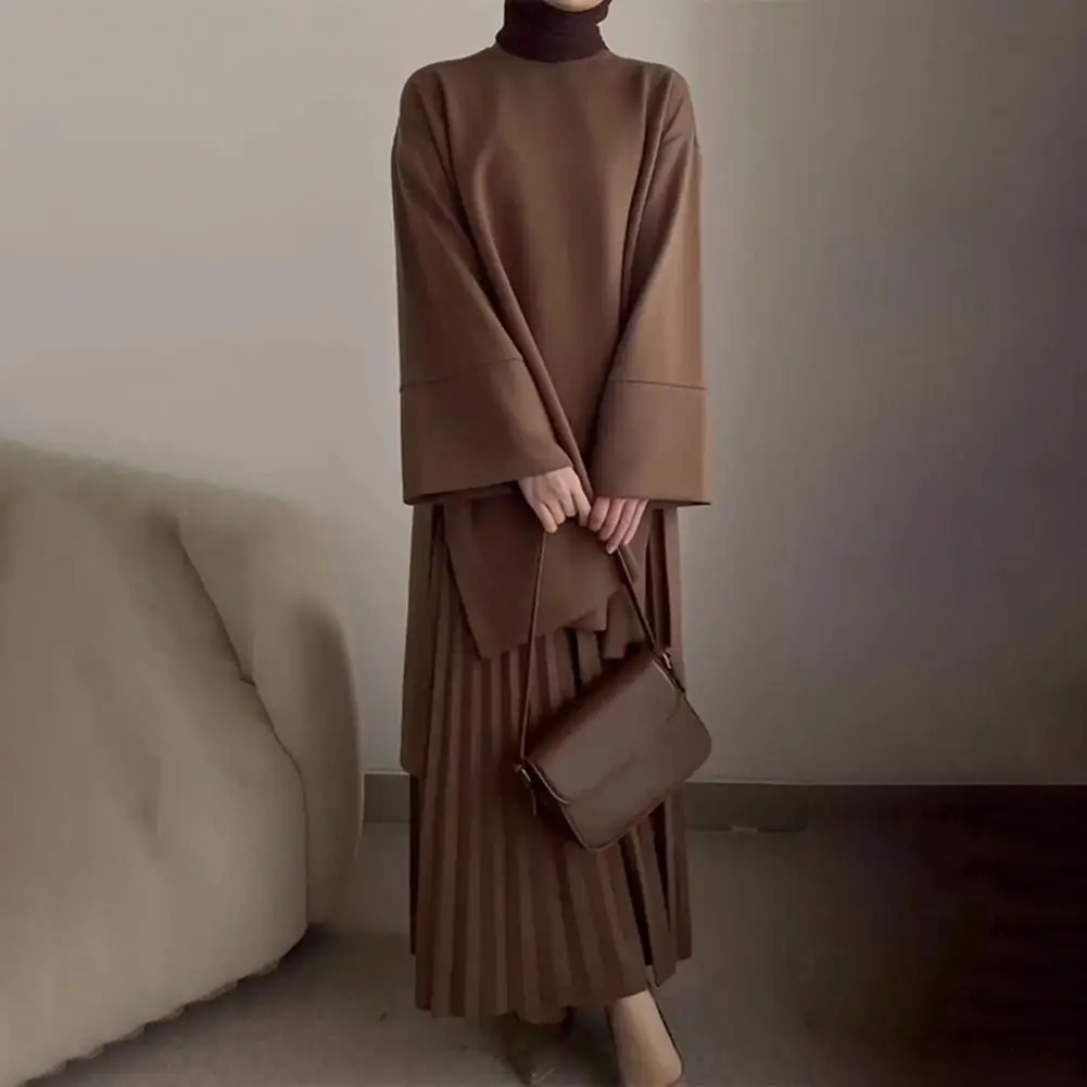 2026 2 Pcs/Set Fall Spring Women Retro Top Skirt Set Crew Neck Long Sleeves Mid Length Top Pleated A-line Loose Maxi Skirt Commu
2026 2 Pcs/Set Fall Spring Women Retro Top Skirt Set Crew Neck Long Sleeves Mid Length Top Pleated A-line Loose Maxi Skirt Commu