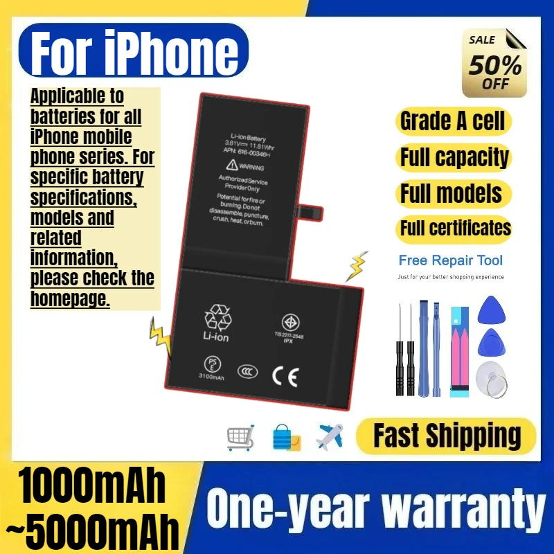 Battery for IPhone SE/6/6P/6S/6SP/7/7P/8/8P/X/XS/XSM/XR/11/11Pro/11PM/12/12min/12Pro/12PM/13/13mini/13Pro Mobile Phone Batteries
Battery for IPhone SE/6/6P/6S/6SP/7/7P/8/8P/X/XS/XSM/XR/11/11Pro/11PM/12/12min/12Pro/12PM/13/13mini/13Pro Mobile Phone Batteries