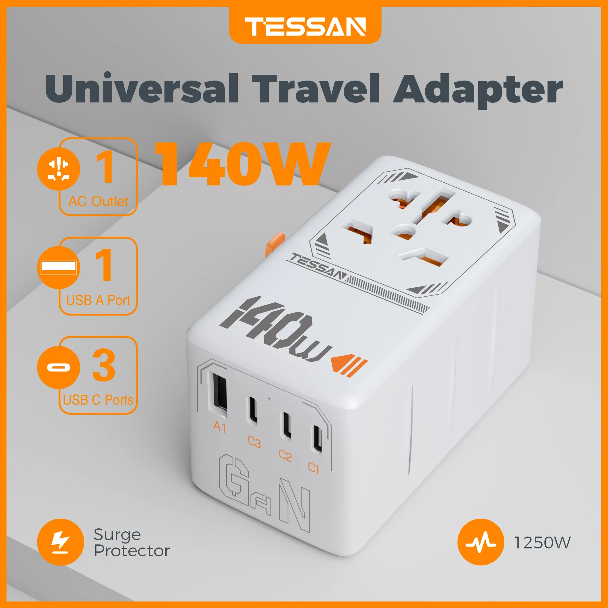Международный адаптер для путешествий TESSAN GaN с двойным предохранителем 10А, универсальный переходник, быстрое зарядное устройство USB для использования по всему миру, 140 Вт, 100 Вт, 65 Вт
Международный адаптер для путешествий TESSAN GaN с двойным предохранителем 10А, универсальный переходник, быстрое зарядное устройство USB для использования по всему миру, 140 Вт, 100 Вт, 65 Вт