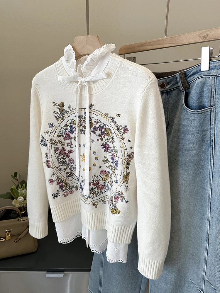 Heavy Embroidery Cashmere Sweater Women's round Neck Knitted Sweater Autumn Winter New Style Floral Compass Rose Embroidery
Heavy Embroidery Cashmere Sweater Women's round Neck Knitted Sweater Autumn Winter New Style Floral Compass Rose Embroidery