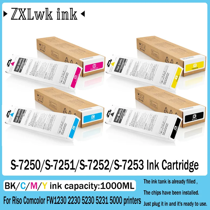 For Riso S-7250 S-7251 S-7252 S-7253 Ink Cartridge 7250 Compatible Riso Comcolor FW1230 2230 5230 5231 5000 Printer with Chip
For Riso S-7250 S-7251 S-7252 S-7253 Ink Cartridge 7250 Compatible Riso Comcolor FW1230 2230 5230 5231 5000 Printer with Chip