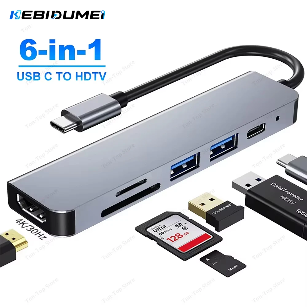 KEBIDUMEI 6 in 1 USB C Docking Station USB Hub Type C to HDMI USB 3.0 SD TF PD 87W USB Splitter OTG Adapter for MacBook Laptop
KEBIDUMEI 6 in 1 USB C Docking Station USB Hub Type C to HDMI USB 3.0 SD TF PD 87W USB Splitter OTG Adapter for MacBook Laptop