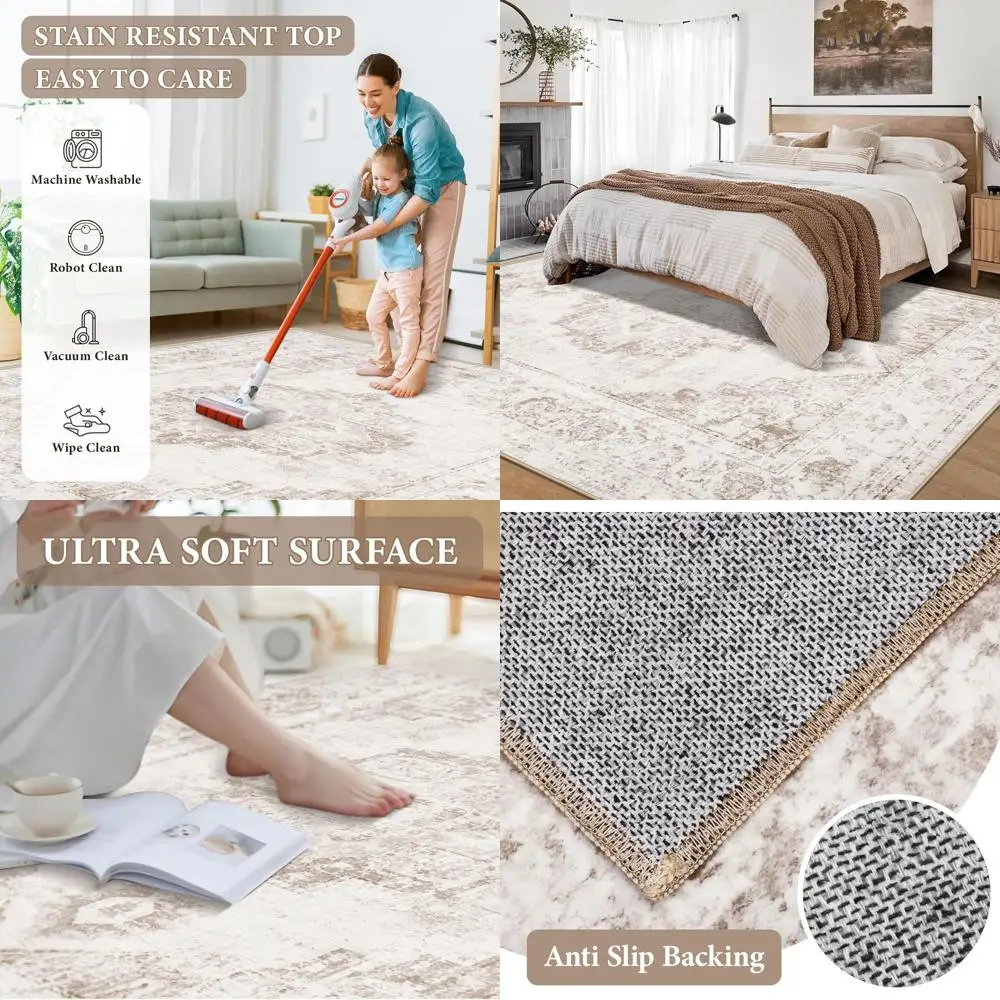 Vintage 8x10 Washable Medallion Area Rug - Distressed Beige Low Pile Carpet for Home Decor
Vintage 8x10 Washable Medallion Area Rug - Distressed Beige Low Pile Carpet for Home Decor