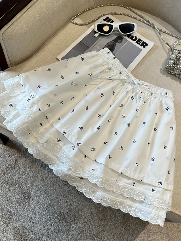 Sweet Versatile High Waist Drawstring Knot Print Short Lace Hem A-Line Skirt Women Summer Fashion Ladylike Style
Sweet Versatile High Waist Drawstring Knot Print Short Lace Hem A-Line Skirt Women Summer Fashion Ladylike Style