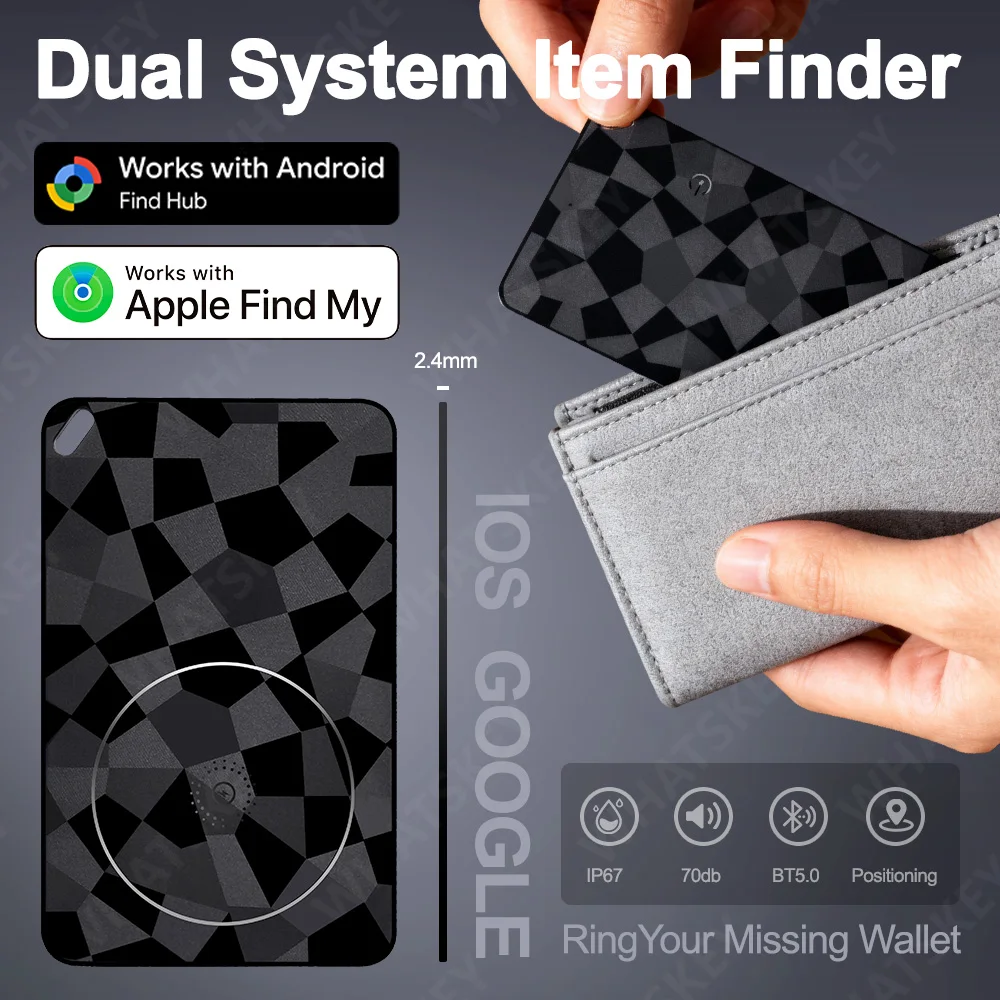 Google Find My IOS Mini Wallet Tracker Card Wireless Charging Android IOS Tracking Location GPS Locator Work with Tracker for IO