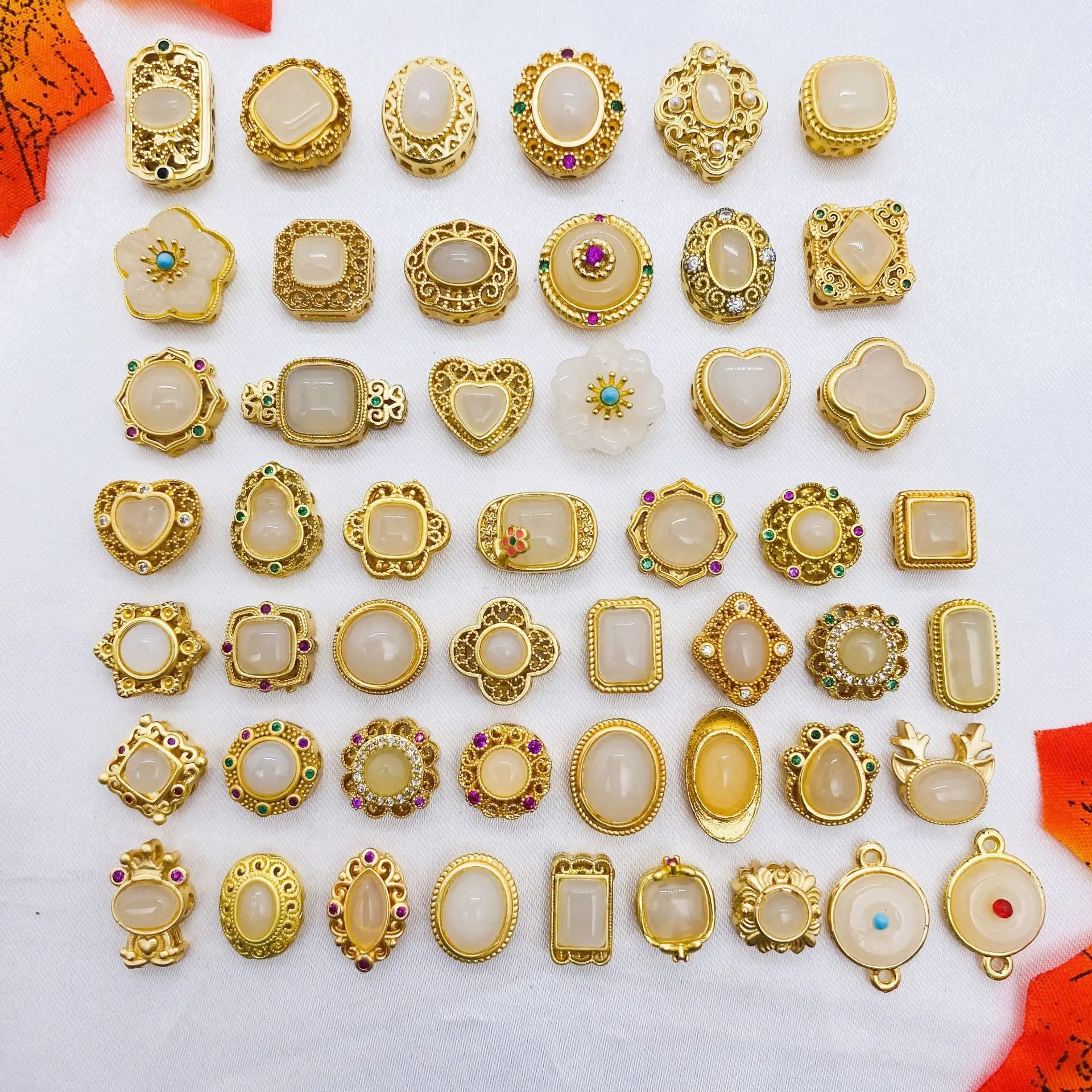 8pcs Copper Gold-plated Inlaid White Jade Porous Transport Beads DIY Necklace Bracelet Jewelry Accessories Beading Materials
8pcs Copper Gold-plated Inlaid White Jade Porous Transport Beads DIY Necklace Bracelet Jewelry Accessories Beading Materials