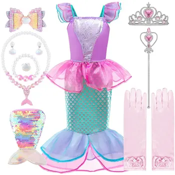 Girl Princess Dress Children Little Mermaid Halloween Party Costume Kids Ariel Summer Dress Girls Christmas Fancy Clothes