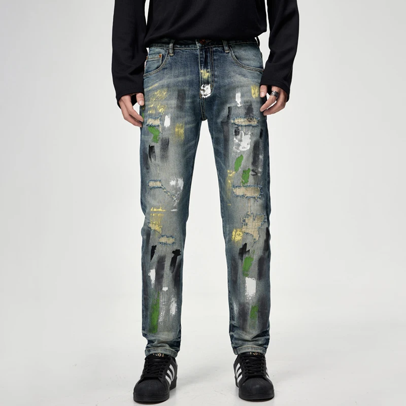 Colorful Printed Ripped Jeans Men Spring Cotton Slim Straight Trousers Fashion Embroidery Hip Hop Rock Pants Streetwear
Colorful Printed Ripped Jeans Men Spring Cotton Slim Straight Trousers Fashion Embroidery Hip Hop Rock Pants Streetwear