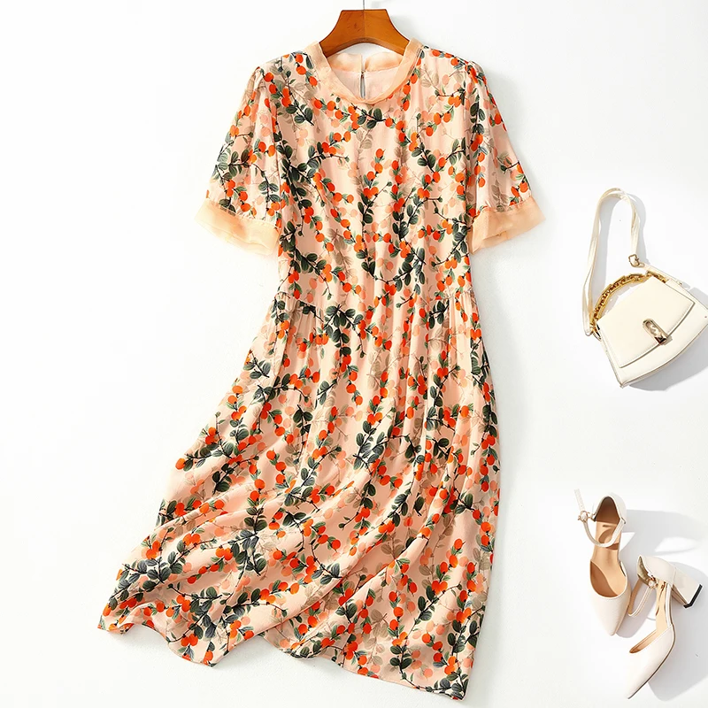 New Summer Dresses For Women Elegant Fashion Short Sleeve Women's Print Dress A-line 100% Real Silk Woman Casual Mid Dress
New Summer Dresses For Women Elegant Fashion Short Sleeve Women's Print Dress A-line 100% Real Silk Woman Casual Mid Dress