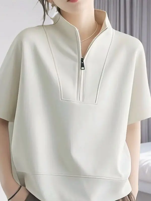 Loose Fit Color Half Zip Short Sleeve T-Shirt plus Size Women's Summer Casual Wear Versatile Slimming Top
Loose Fit Color Half Zip Short Sleeve T-Shirt plus Size Women's Summer Casual Wear Versatile Slimming Top