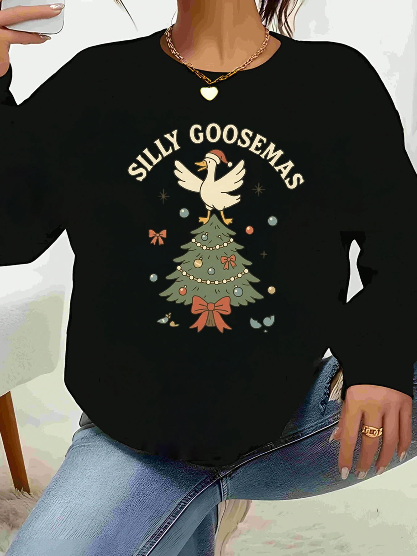 Silly Goosemas Рождественская елка с принтом утки и длинными рукавами, праздничная повседневная одежда для женщин
Silly Goosemas Рождественская елка с принтом утки и длинными рукавами, праздничная повседневная одежда для женщин