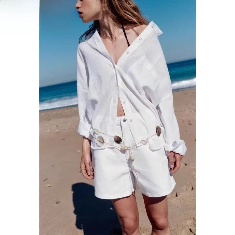 Новая весенне-летняя свободная женская рубашка из чистого льна с длинным рукавом, модный дизайн с декоративными карманами, классический повседневный стиль
Новая весенне-летняя свободная женская рубашка из чистого льна с длинным рукавом, модный дизайн с декоративными карманами, классический повседневный стиль