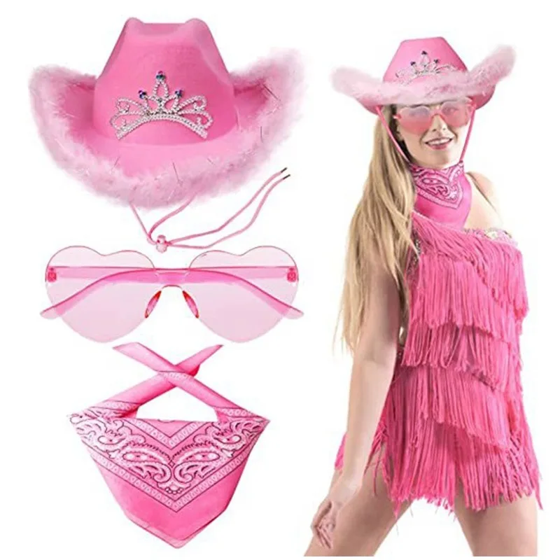 3PC/Set Cowboy Decoration Set Women Pink Cowgirl Fluffy Cowboy Glitter Hat Carnival Costume Accessory for Party Wear Hat Set
3PC/Set Cowboy Decoration Set Women Pink Cowgirl Fluffy Cowboy Glitter Hat Carnival Costume Accessory for Party Wear Hat Set