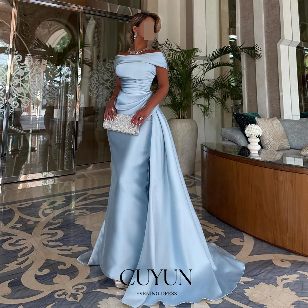 CUYUN Blue Satin Women Formal Event Dresses Boat Neck Elegant Evening Dresses 2025 Customized Prom Party Gown for Banquet
CUYUN Blue Satin Women Formal Event Dresses Boat Neck Elegant Evening Dresses 2025 Customized Prom Party Gown for Banquet