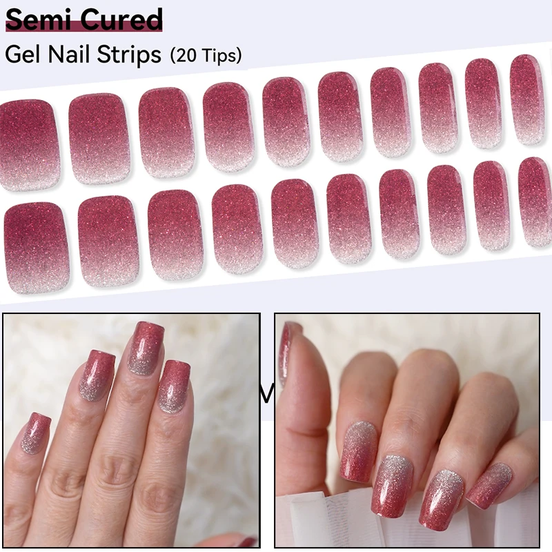 20strips Gradient Red Glitter Semi Cured Gel Nail Strips DIY Gel Polish Stickers Nails Work Need UV LED Nails Assessories Tools
20strips Gradient Red Glitter Semi Cured Gel Nail Strips DIY Gel Polish Stickers Nails Work Need UV LED Nails Assessories Tools