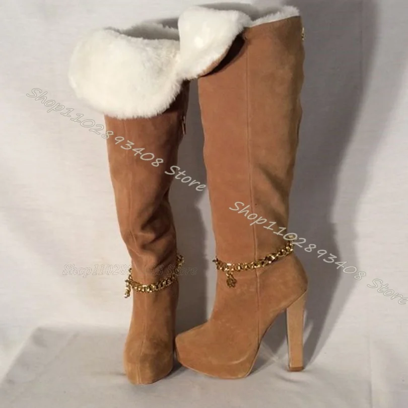 Brown Chain Decor Fleece Boots Flock Round Toe Side Zipper Chunky Heels Shoes Winter Fashion Party Shoes Zapatos Para Mujere
Brown Chain Decor Fleece Boots Flock Round Toe Side Zipper Chunky Heels Shoes Winter Fashion Party Shoes Zapatos Para Mujere