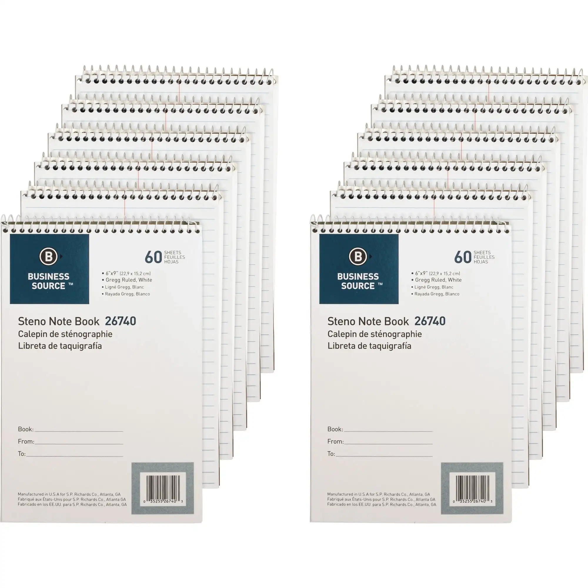 Business Source Wirebound Steno Notebook - 60 Sheets - Wire Bound - 15 Lb Basis Weight - 6" X 9" - White Paper - 12 / Pack
Business Source Wirebound Steno Notebook - 60 Sheets - Wire Bound - 15 Lb Basis Weight - 6" X 9" - White Paper - 12 / Pack