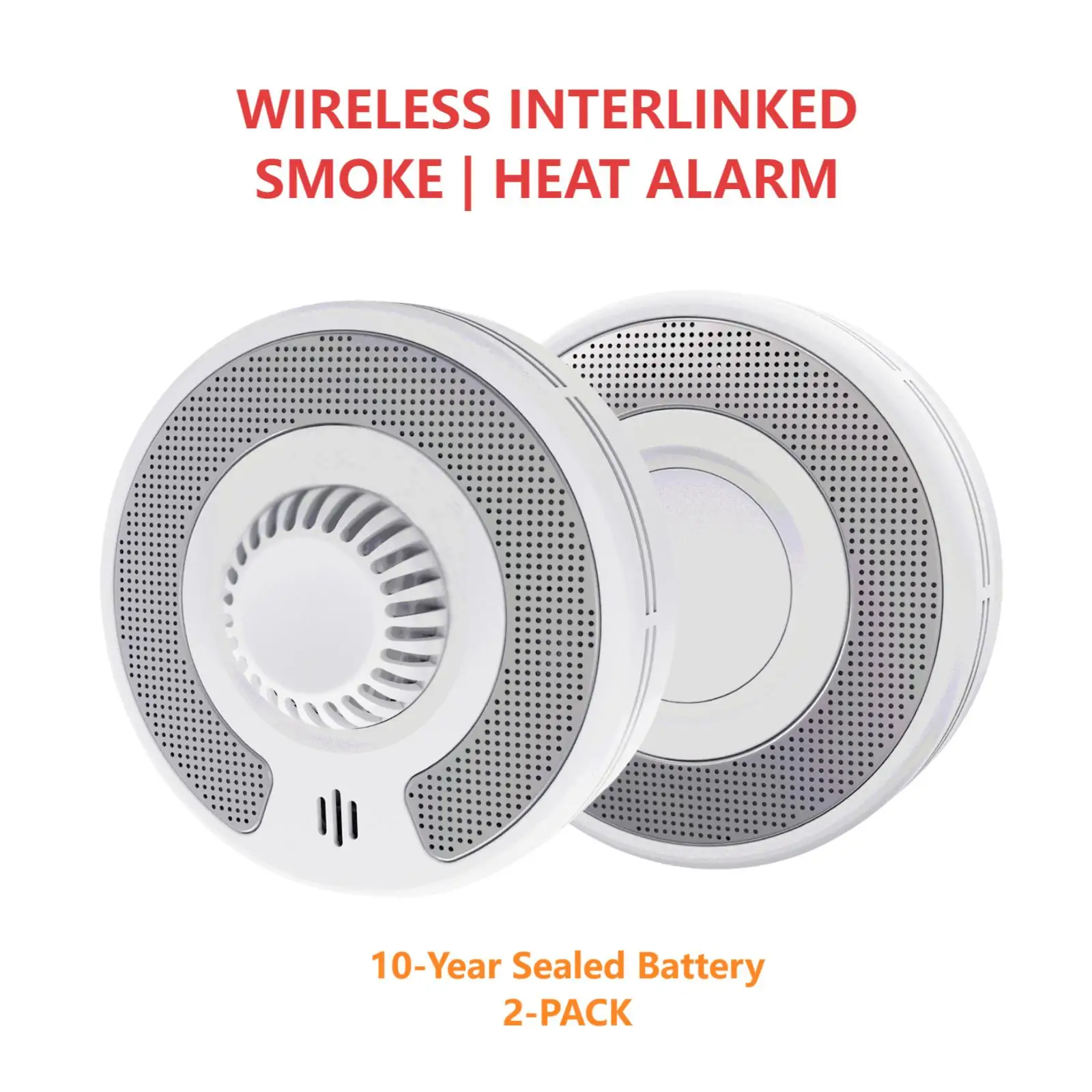 Wireless Interlinked Smoke and Heat Alarm with 10-Year Sealed Li-Battery, Smoke and Heat Alarm for Home, CE, (1 Smoke & 1 Heat)
Wireless Interlinked Smoke and Heat Alarm with 10-Year Sealed Li-Battery, Smoke and Heat Alarm for Home, CE, (1 Smoke & 1 Heat)