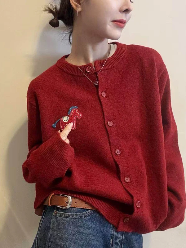 Red Cartoon Pattern Knitted Sweater Jacket Women's Autumn Winter plus Size Short Casual Style Soft Polyester Fiber Long Sleeve
Red Cartoon Pattern Knitted Sweater Jacket Women's Autumn Winter plus Size Short Casual Style Soft Polyester Fiber Long Sleeve