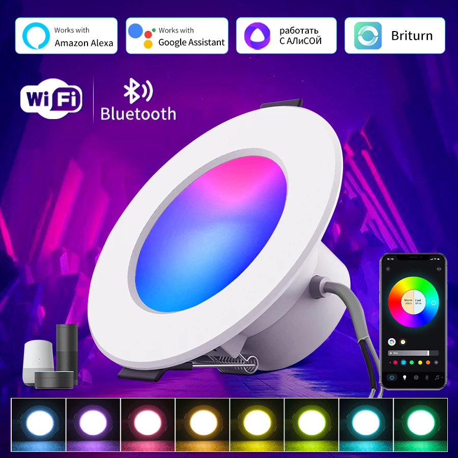 Smart RGB LED Downlight WiFi Bluetooth Recessed Ceiling Light Work with Alexa Google Color Changing Ambiance Lighting for Party
Smart RGB LED Downlight WiFi Bluetooth Recessed Ceiling Light Work with Alexa Google Color Changing Ambiance Lighting for Party