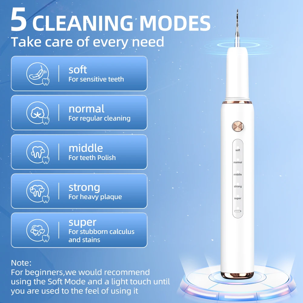 Ultrasonic dental cleaner (built-in 500mAh) for home use, UV purple light disinfection for removing dental calculus
Ultrasonic dental cleaner (built-in 500mAh) for home use, UV purple light disinfection for removing dental calculus