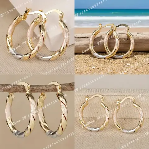 Two Tone Twisted Hoop Earrings Gold Silver Round Minimalist Fashion Jewelry for Women Elegant Classic Accessories Wedding