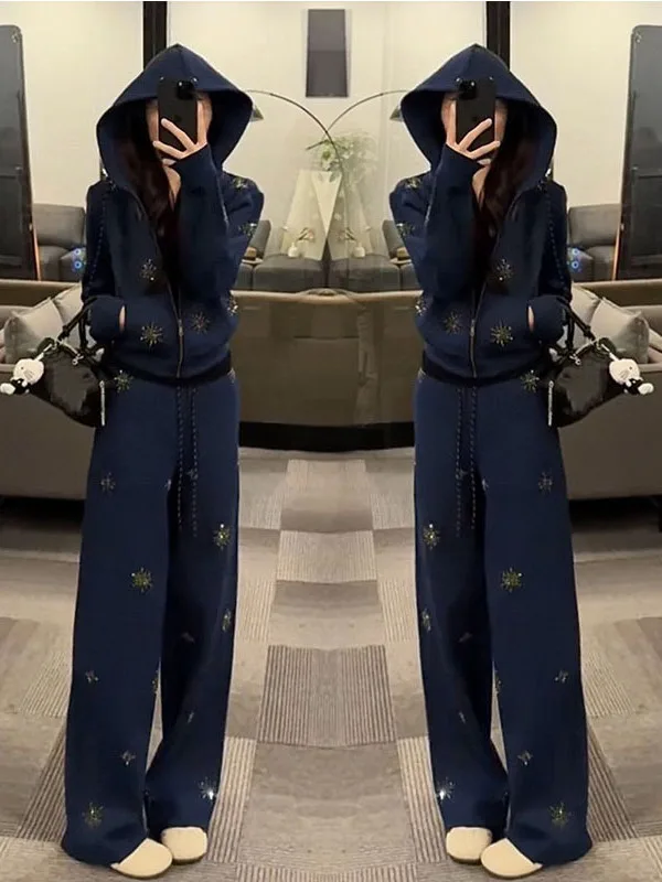 Sli Blue Sweatirt Set Women's Spring New Casual Hooded Jaet And Pants Two-Piece Ensemble Faionable And Youthful
Sli Blue Sweatirt Set Women's Spring New Casual Hooded Jaet And Pants Two-Piece Ensemble Faionable And Youthful