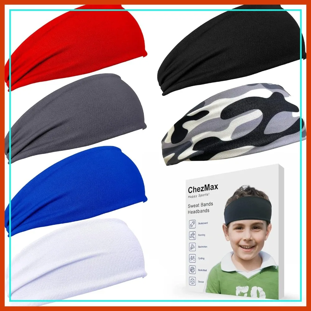 6 Pack Sweatbands for Sports, Breathable Wicking Headbands for Boys, Baseball, Soccer, Basketball - Black, White, Gray, Blue, Red, Camouflage
6 Pack Sweatbands for Sports, Breathable Wicking Headbands for Boys, Baseball, Soccer, Basketball - Black, White, Gray, Blue, Red, Camouflage