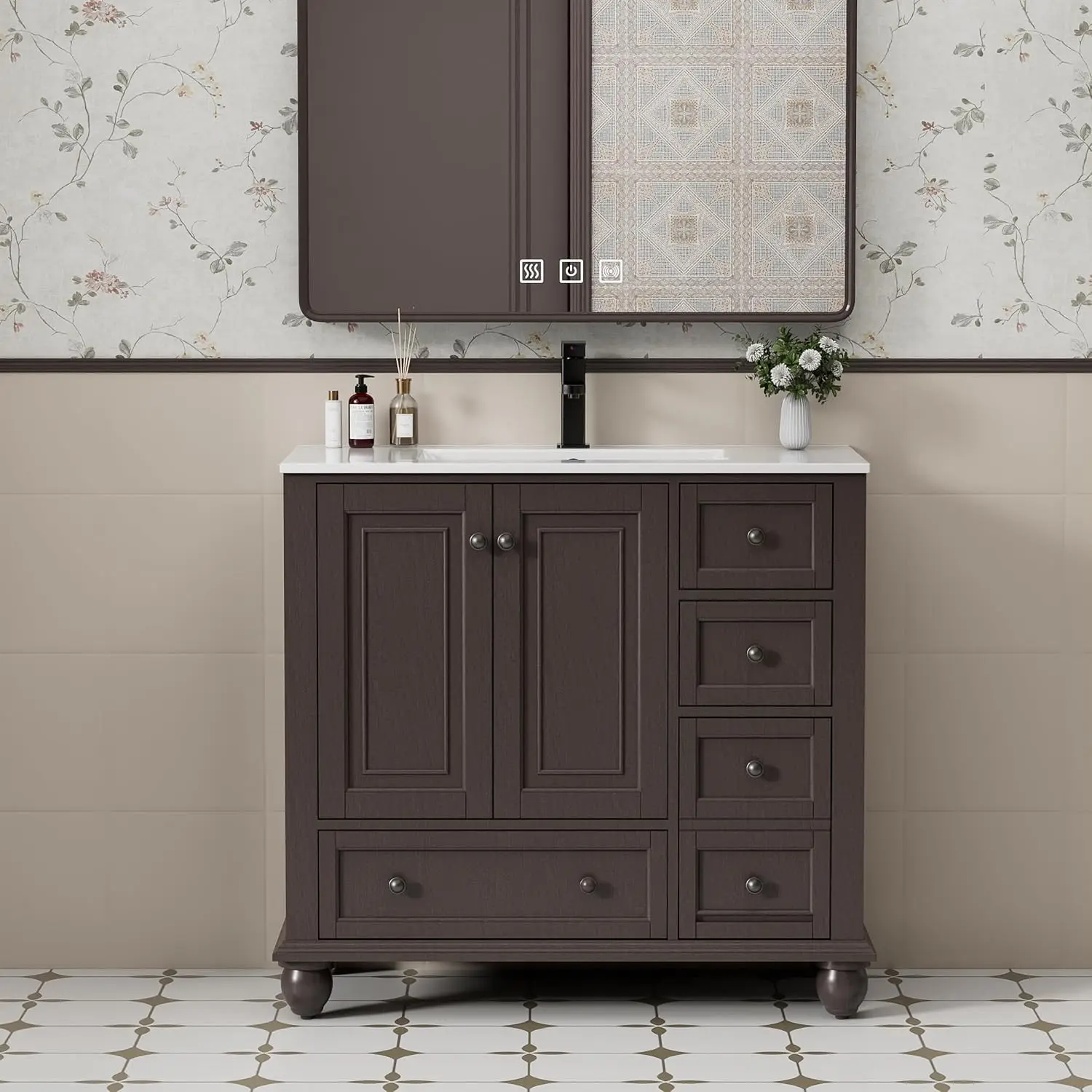 36" Bathroom Vanity Sink Combo Vintage Style with Painted Solid Wood Construction, Retro Vanities Storage Cabinet w/Gourd Leg
36" Bathroom Vanity Sink Combo Vintage Style with Painted Solid Wood Construction, Retro Vanities Storage Cabinet w/Gourd Leg