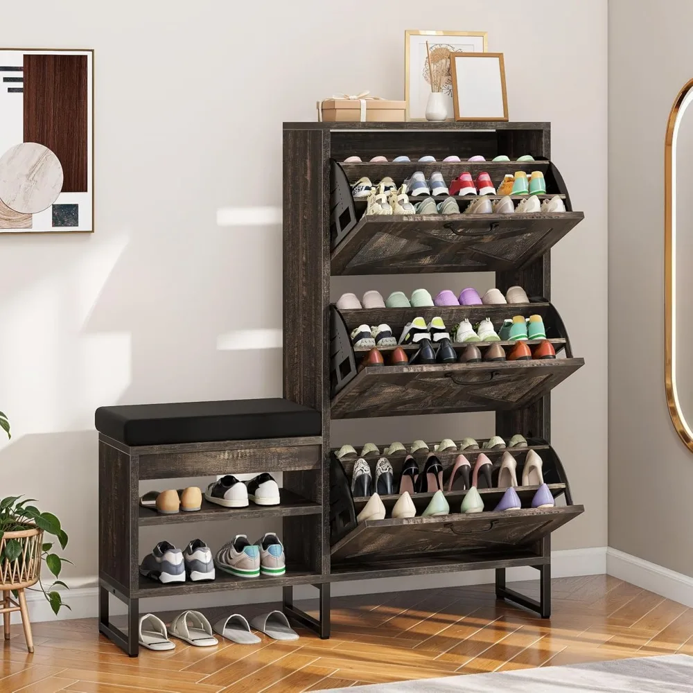 Farmhouse Shoes Cabinet with 3 Flip Drawers for Entryway, Shoe Storage Cabinet with Shoe Bench, Narrow Slim Shoes Rack Organizer
Farmhouse Shoes Cabinet with 3 Flip Drawers for Entryway, Shoe Storage Cabinet with Shoe Bench, Narrow Slim Shoes Rack Organizer