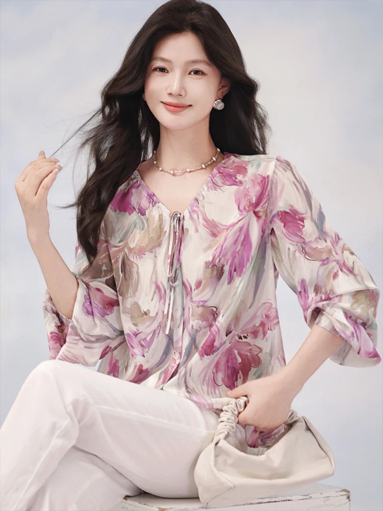 ZhaodaXi Silk irt Exquisite Line Painting Print 00% Silk Small Top V-Ne Long Sve Women's Premium Faion Commute Sle
ZhaodaXi Silk irt Exquisite Line Painting Print 00% Silk Small Top V-Ne Long Sve Women's Premium Faion Commute Sle