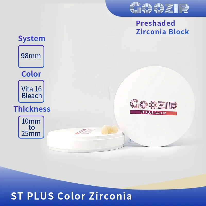 GOOZIR ST Plus Color 1100Mpa Pre-shad Zirconia Disc 98mm CAD CAM Open System
GOOZIR ST Plus Color 1100Mpa Pre-shad Zirconia Disc 98mm CAD CAM Open System