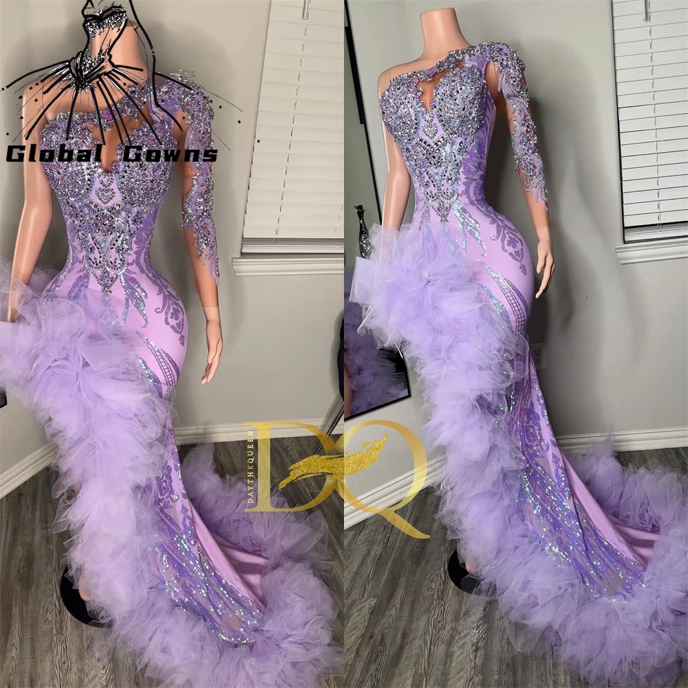Purple One Shoulder Long Prom Dresses Sparkly Sequin Beaded Ruffle Evening Dress Bead Crystal With Gloves Party Gowns Customized
Purple One Shoulder Long Prom Dresses Sparkly Sequin Beaded Ruffle Evening Dress Bead Crystal With Gloves Party Gowns Customized